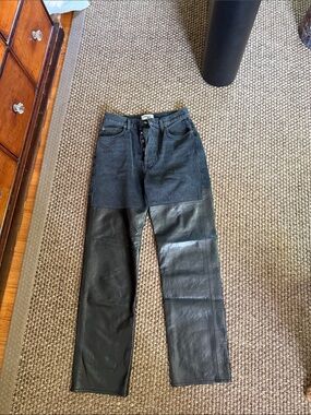 Agolde Black Two-Tone Denim and Leather Straight Jeans